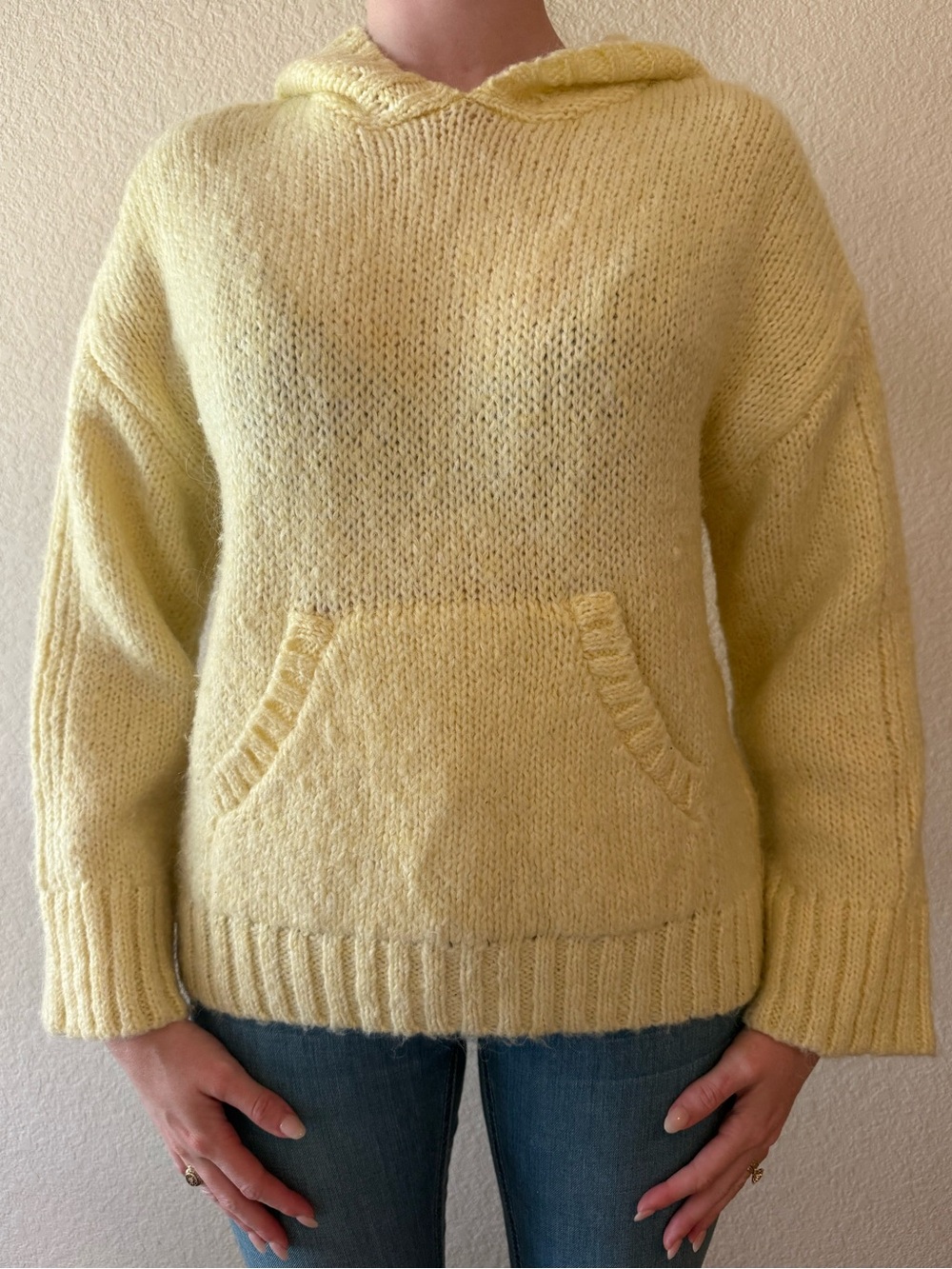 Pilcro Pale Yellow Hooded Knit Sweater